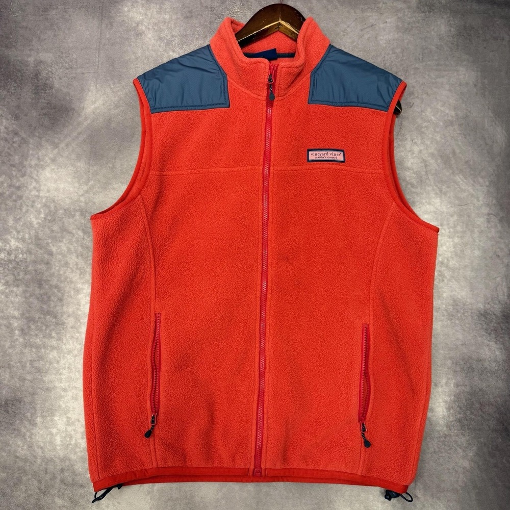 Vineyard Vines‎ Fleece Vest Men's Large Red Full Zip Nylon Shoulder